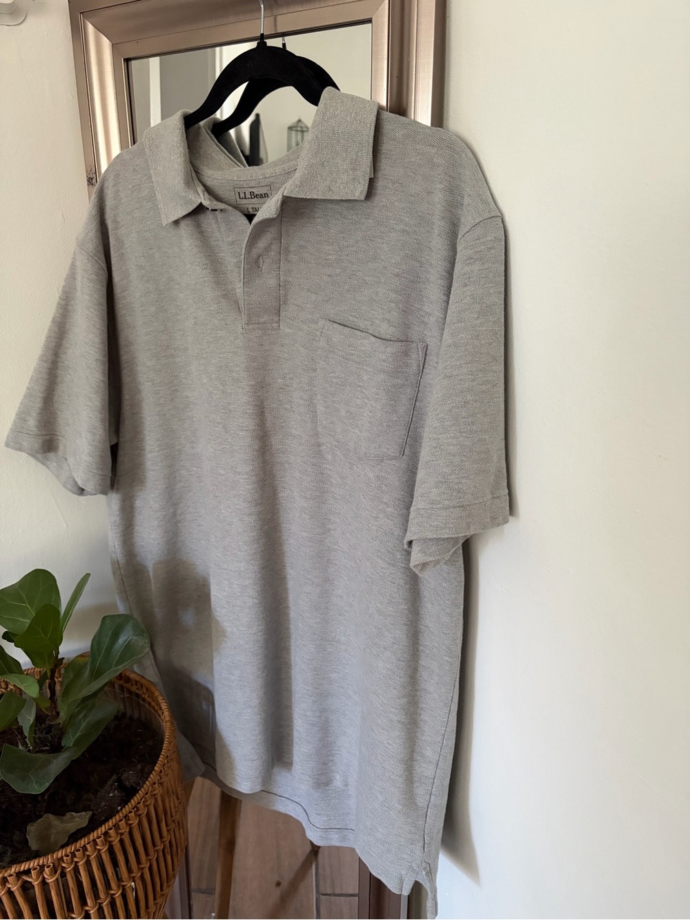 L.L.Bean Men’s Large Tall Polo Shirt 100% Cotton Gray Short Sleeve Pocket